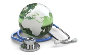 Global healthcare. Earth and stethoscope.