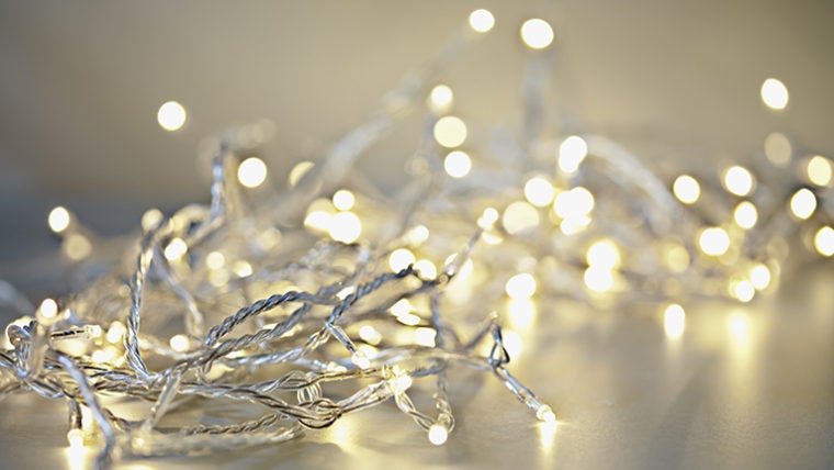 Pile of illuminated string lights