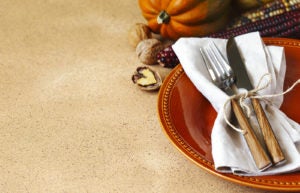 Autumn table setting. Thanksgiving dinner and autumn decoration