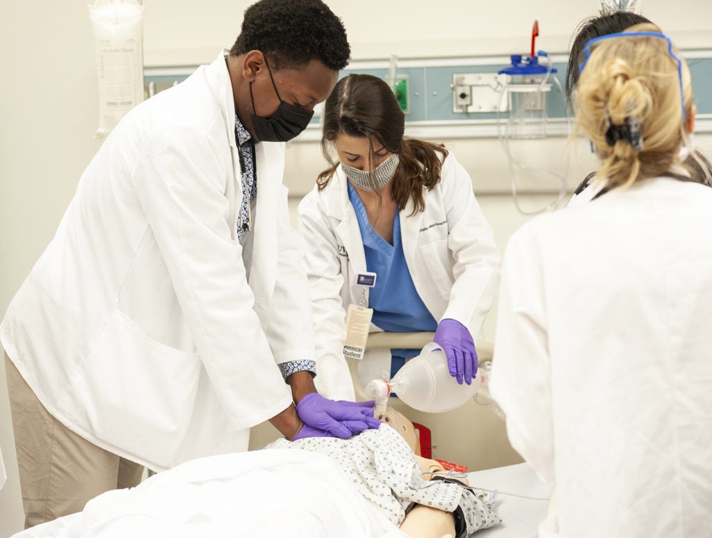 students in sim center