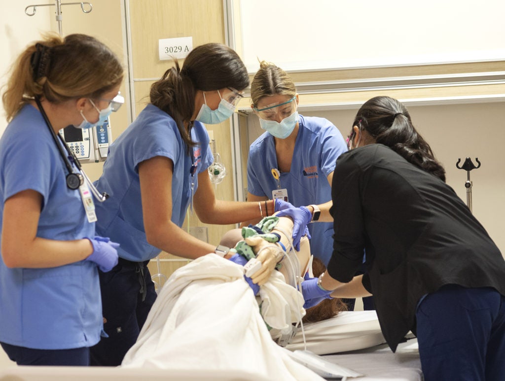 students in sim center