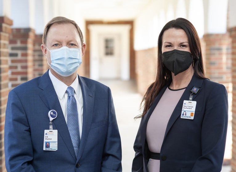 Interim CEO of UVA Community Health Erik Shannon and UVA Health Chief Administrative Officer Mary Frances Southerland (Photo by Kay Taylor)