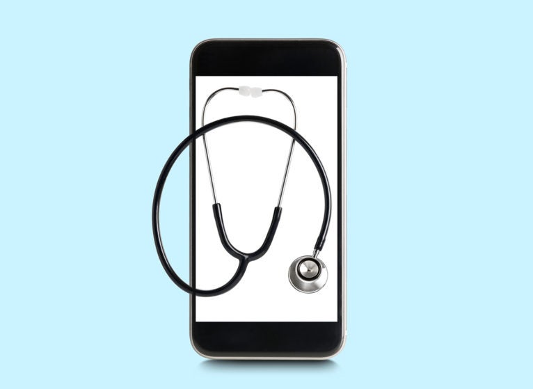 Stethoscope on smartphone screen.