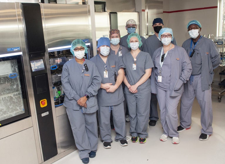 Central Sterile Services team members (front row, l-r) Amanda Bowles, Paul Davis, Jessica Corbin, Virginia Varone, and Francis Olimpio. Back row (l-r) Brittany Ellwood, Steve Funkhouser, and Kevin Elgin.