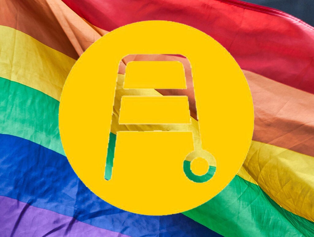 pride flag with palliative care icon