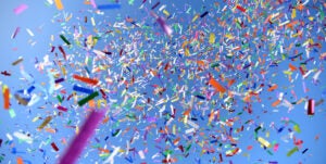 ticket tape, confetti, celebration, party, sky
