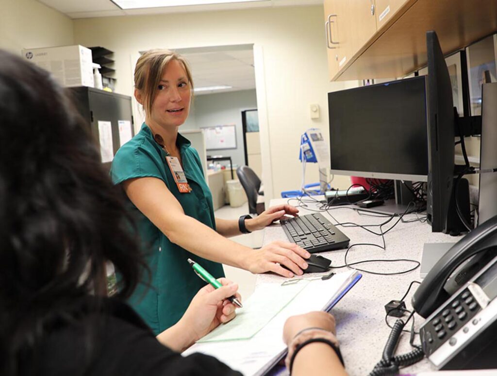 Much of Gallanosa's work is chatting with staffers like nurse Stanley to discuss challenges, ideas, and workflow improvements, and whether they're able to work at the top of their scope of practice.