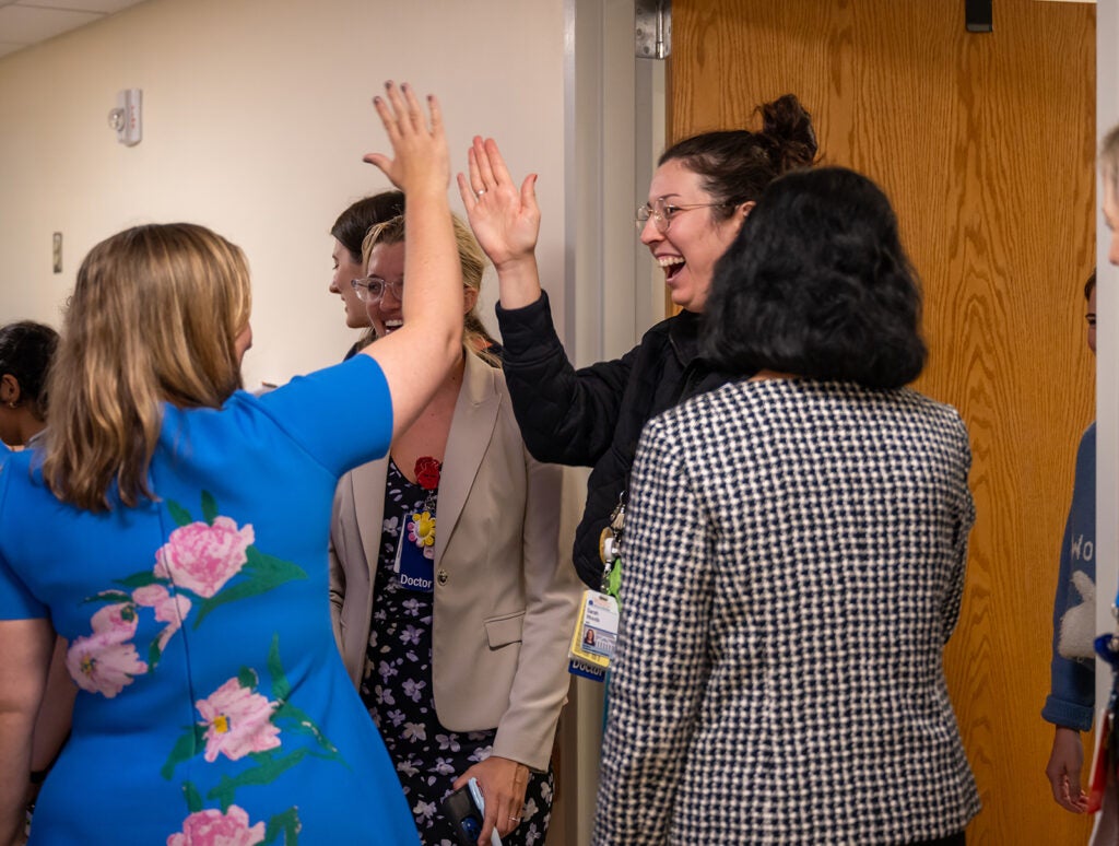 Wendy Horton on rounds to celebrate UVA Children's ranked #1 children's hospital 4 years in a row.