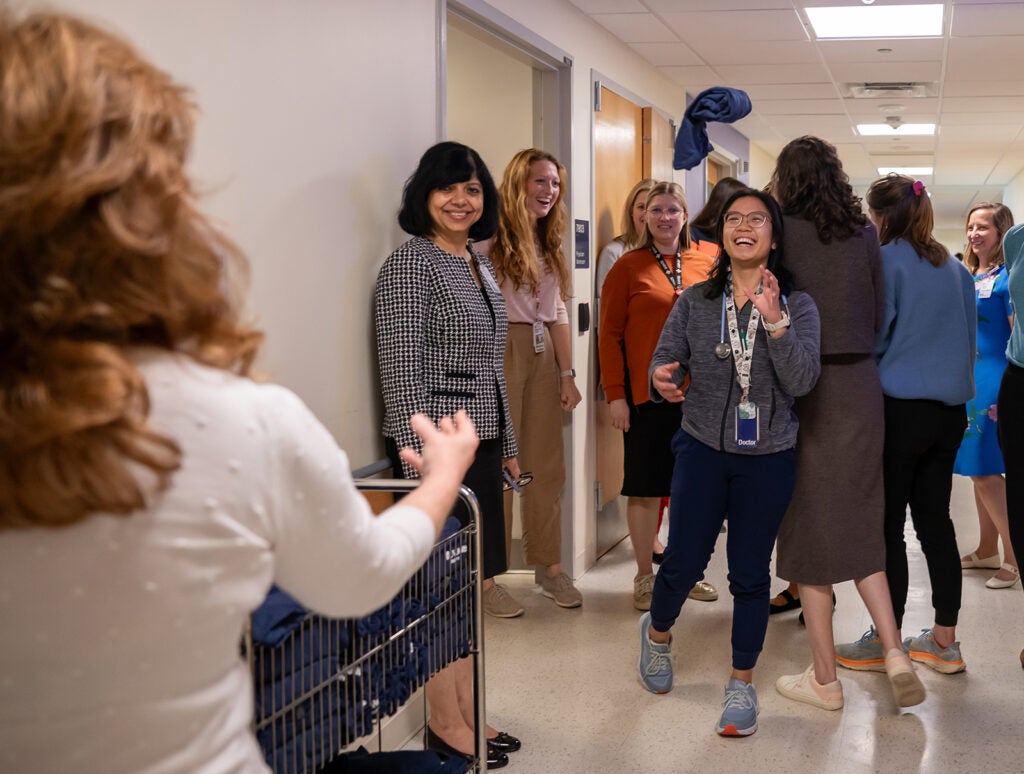 Wendy Horton on rounds to celebrate UVA Children's ranked #1 children's hospital 4 years in a row.