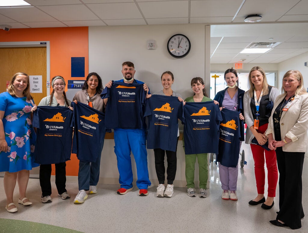 Wendy Horton on rounds to celebrate UVA Children's ranked #1 children's hospital 4 years in a row.