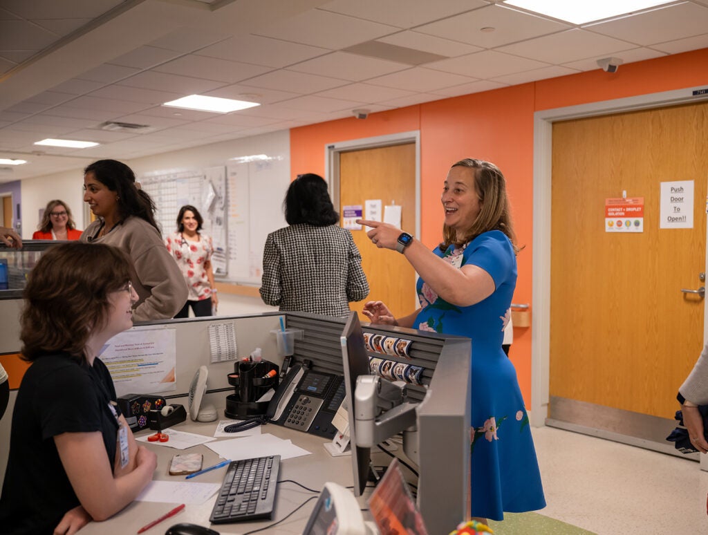 Wendy Horton on rounds to celebrate UVA Children's ranked #1 children's hospital 4 years in a row.