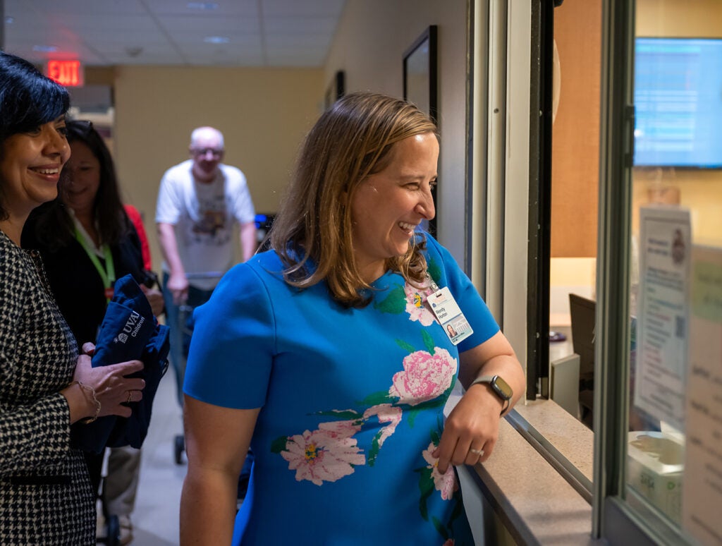 Wendy Horton on rounds to celebrate UVA Children's ranked #1 children's hospital 4 years in a row.