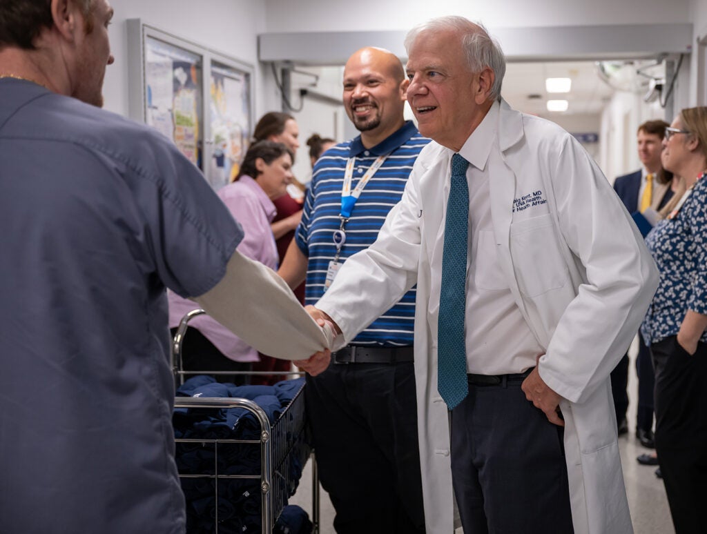 Dr. Craig Kent on rounds to celebrate UVA Children's Hospital ranked #1!