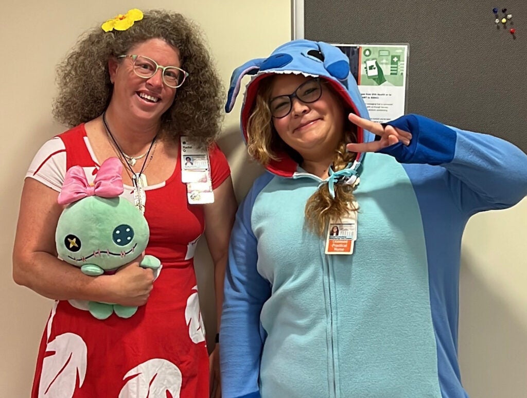 Lilo (Rachel, UVA Access Team) and Stitch (Nicole from ENT) — These team members never met before today, but had to take a photo!