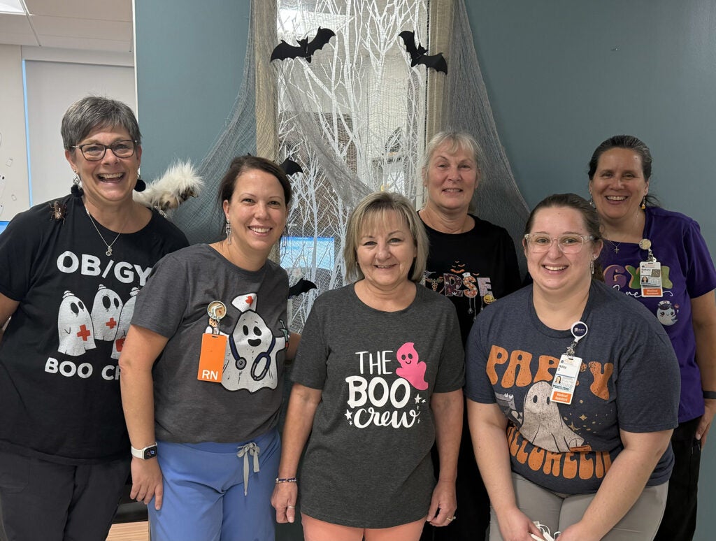 UVA Pelvic Medicine Boo Crew: (l-r) Lietzle Ford, RN; Suzie Schenkkan, RN; Missy Graves, Access Associate; Kelly Hunter, RN; Ashley Dillon, MA; and Barbara Bryant, MA.