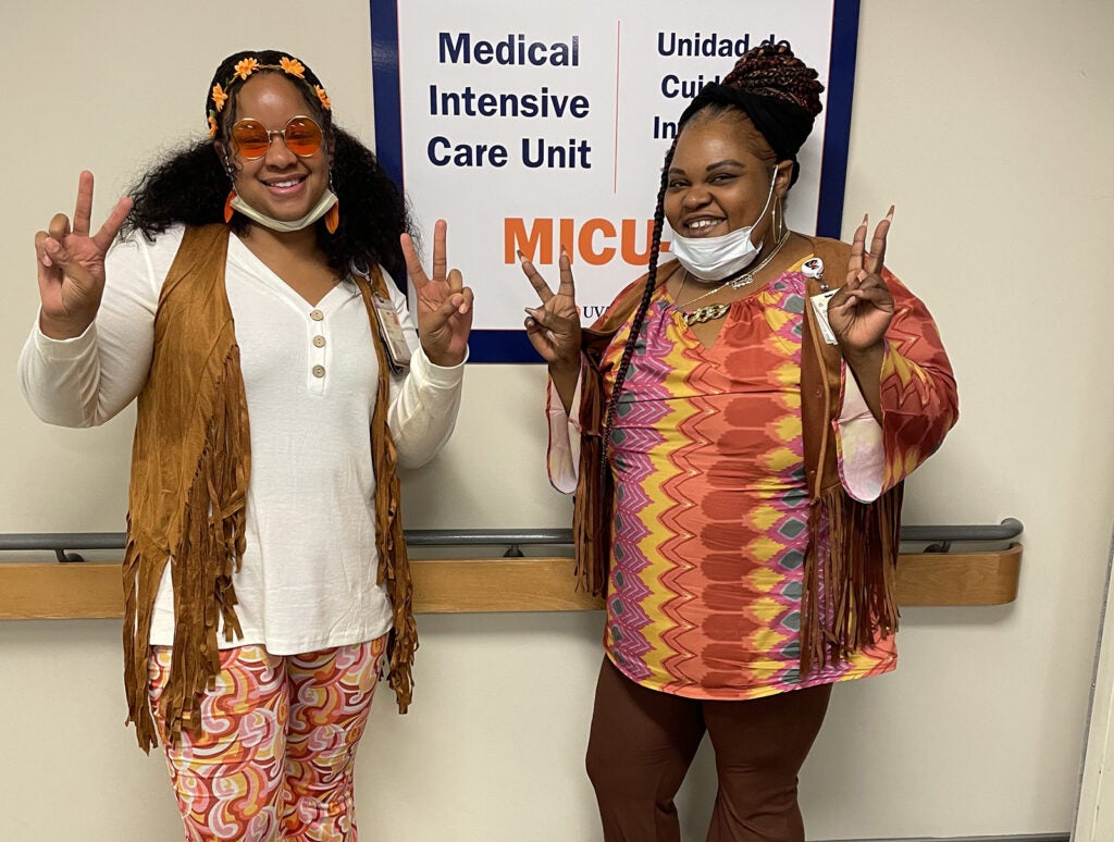 Happy Halloween from the MICU: Ciera Burton, HUC; and Jamia Gray, HUC.