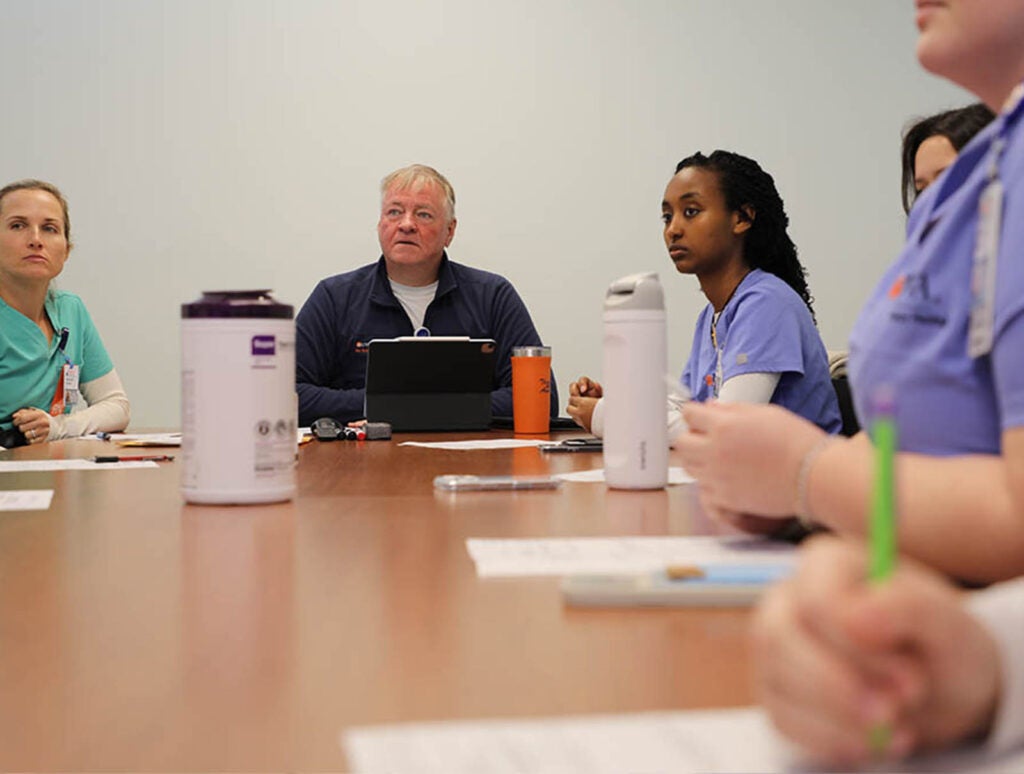 After every simulation, students debrief with one another and their faculty, and review the tape of the interaction, a sometimes fun, revealing, often unnerving experience.