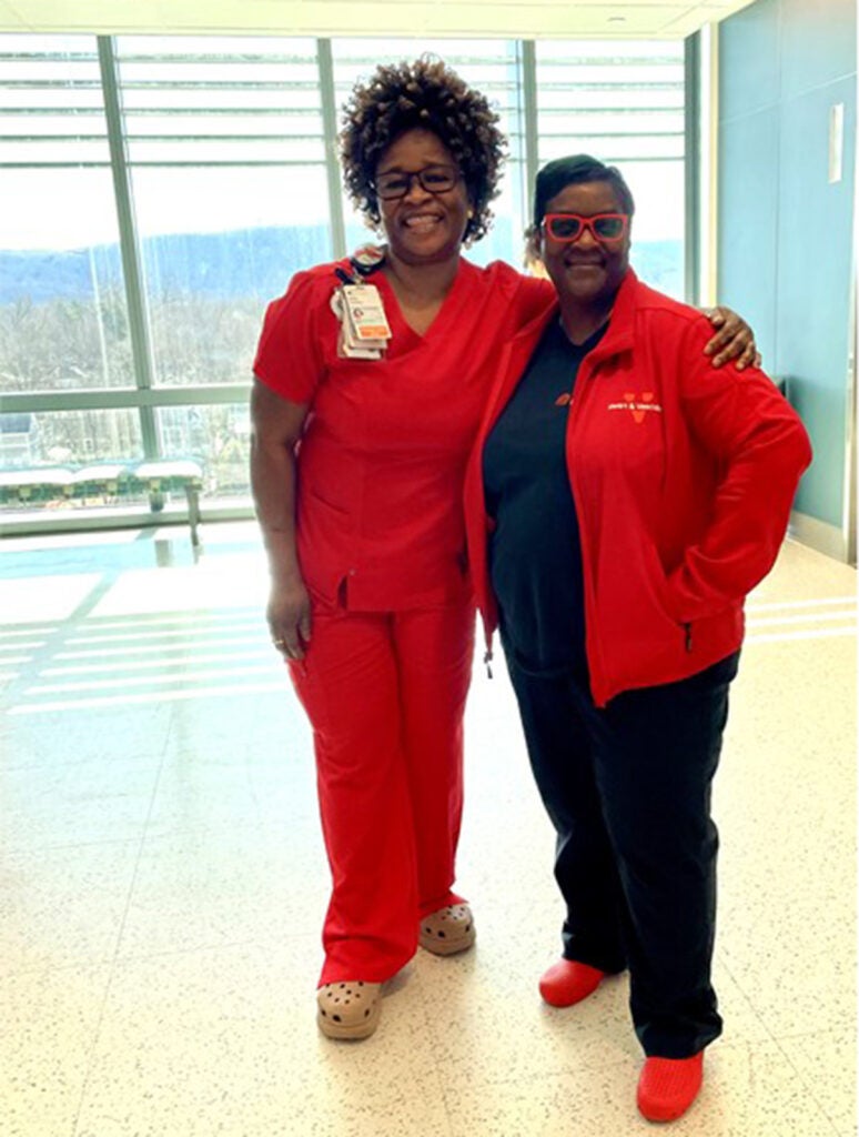 (l-r) Betty Sackey, PCT, TCV ICU; and Elaine Patterson, HUC, TCV ICU.