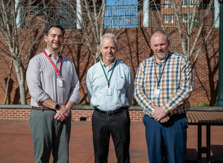 (l-r) Brant Isakson, PhD, Professor of Molecular Physiology and Biological Physics; Randy Speight, Director of Capital and Facilities Planning; and Jason Snow, Facility Assistant Manager