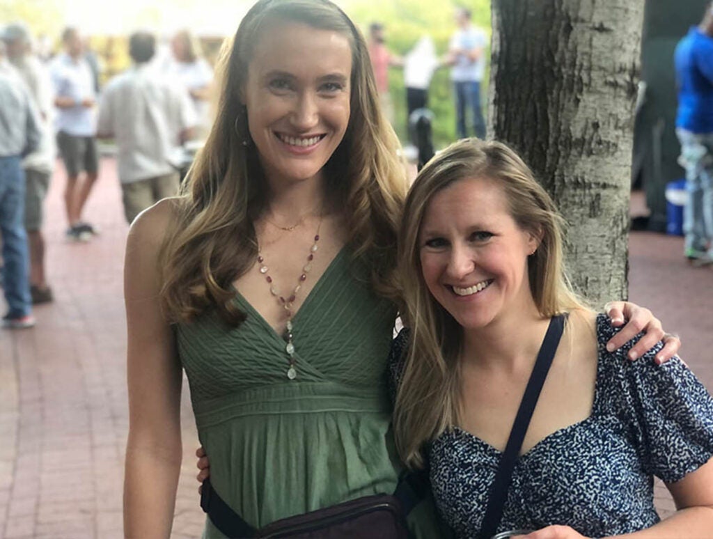 Linsey (right) with fellow nurse Jane Muir, a fellow alumna. The two worked together as part of the Compassionate Care Initiative while undergraduates in the School.