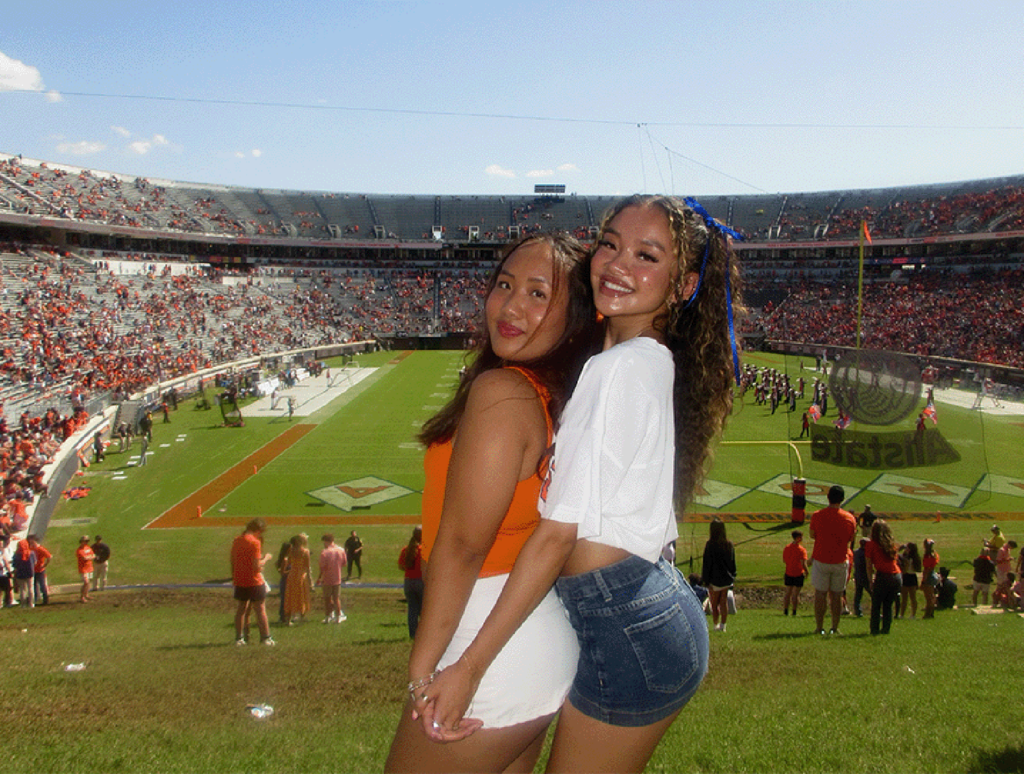 Summer Bui and her roommate at a UVA football game.