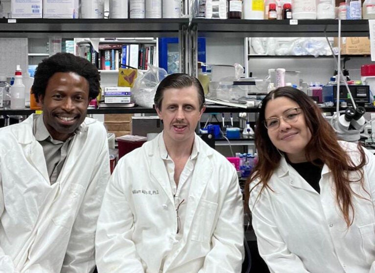 Researchers Ukpong B. Eyo, PhD (from left); William A. Mills III, PhD; and graduate student Aida Lopez
