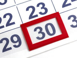 The number 30 selection on the calendar