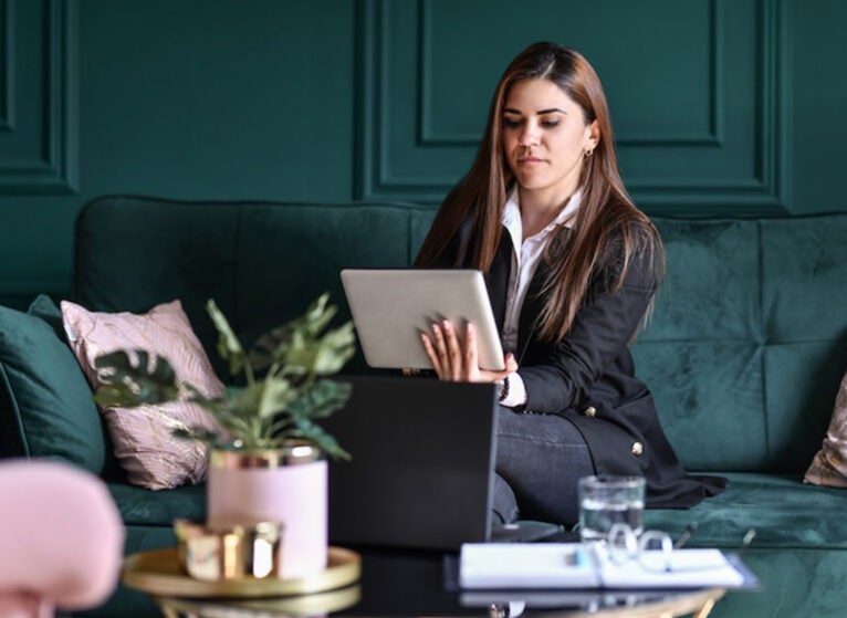 woman using laptop