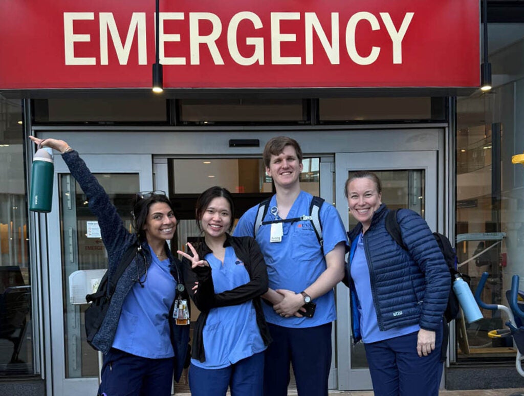 Said Lexi (seen here outside the ED with several fellow CNL students), 'I felt like it was an opportunity I needed to take and experience. . . Thank you, UVA!'