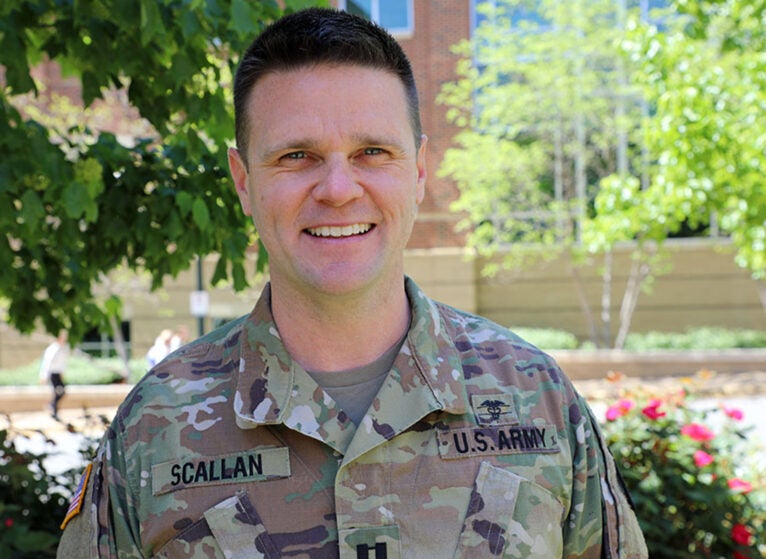 Ross Scallan is taking elements from the DNP project on workplace violence reporting he'd done during graduate school to examine whether it might be a powerful tool in a military setting.