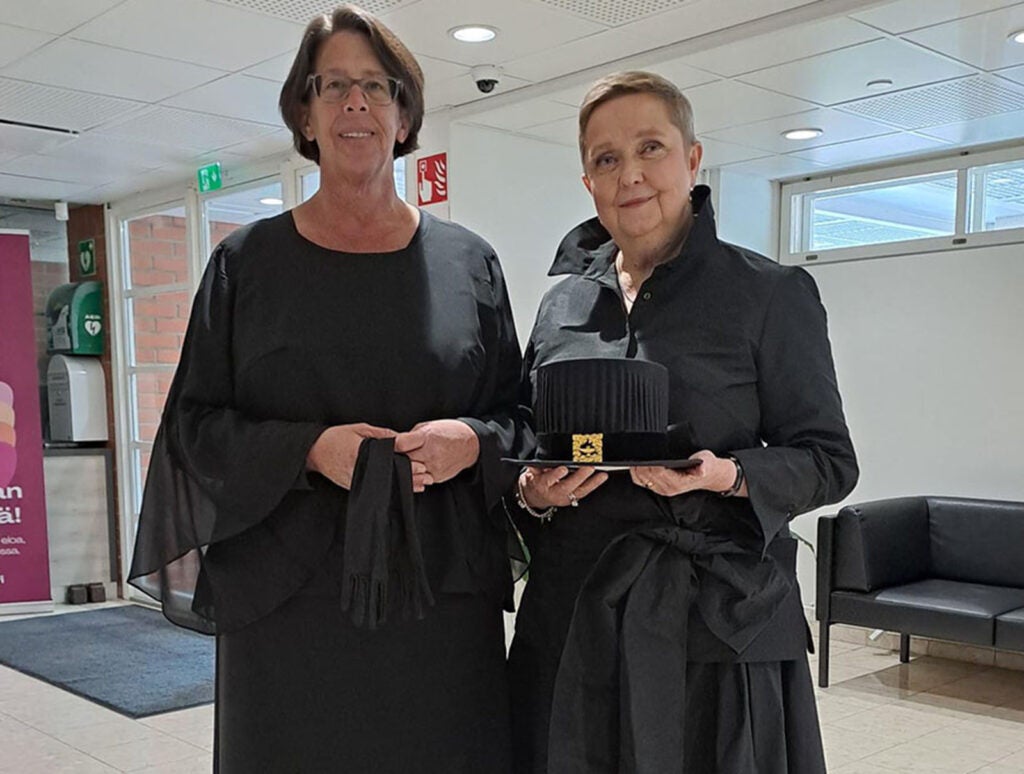Sherwood in summer 2025 with long-time colleague, friend, and collaborator Dr. Tarja Kvist, head of the University of Eastern Finland's department of nursing, an honorary ceremony where she . . .