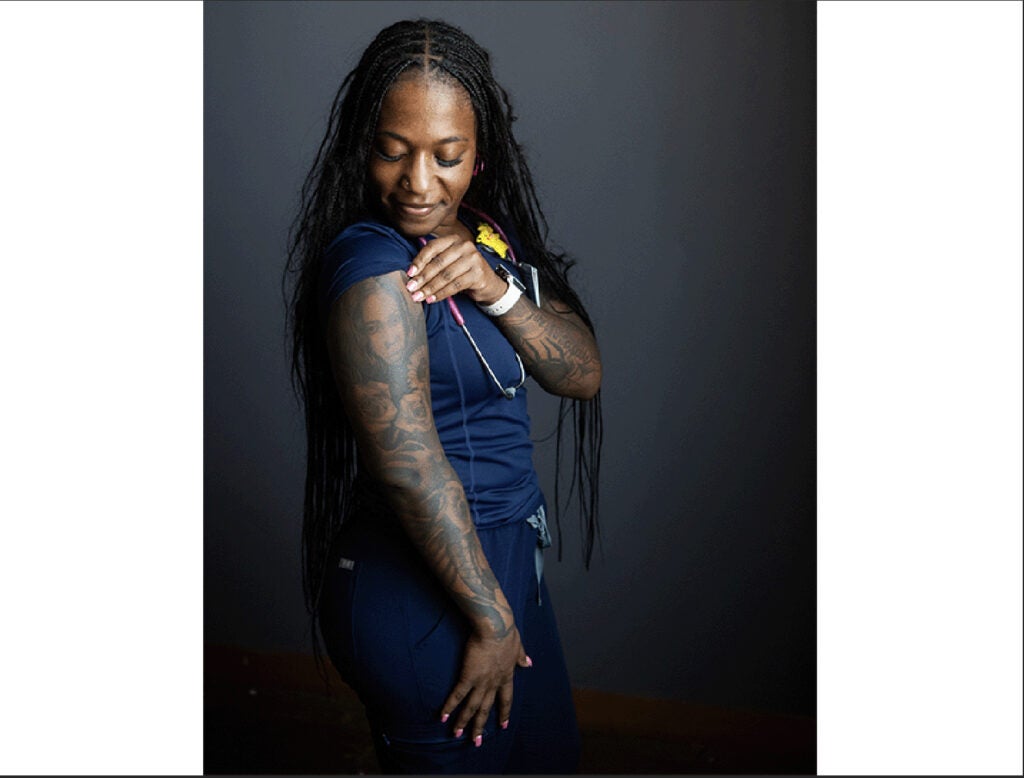 Lotson has a tattoo of her mom on her arm.