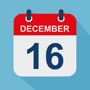 December 16 - Daily Calendar Icon on Blue background with shadow.