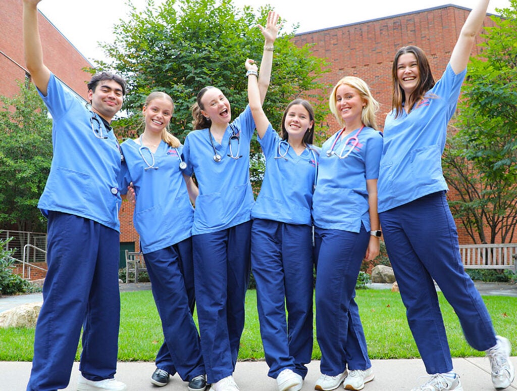 The six Australian nursing students (left to right) Sage, Alice, Charlotte, Cora, Poppy, and Mel, arrived at UVA in August 2025 and are taking classes and doing clinical rotations all fall semseter.