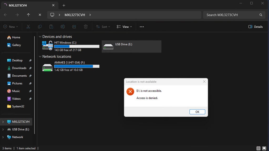 USB blocking screenshot