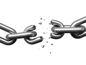 3d render of breaking chains isolated over white background