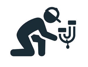 An icon of a plumber fixing a leaking pipe.