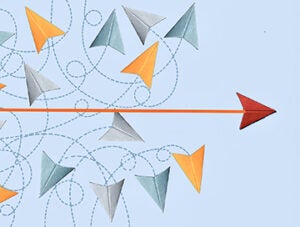 Close-up of Paper Airplane Direction, Leadership Concept, Competition, Business and concept, different ideas, Business Success Concept, Business competition to become a leader, Problem-solving concepts