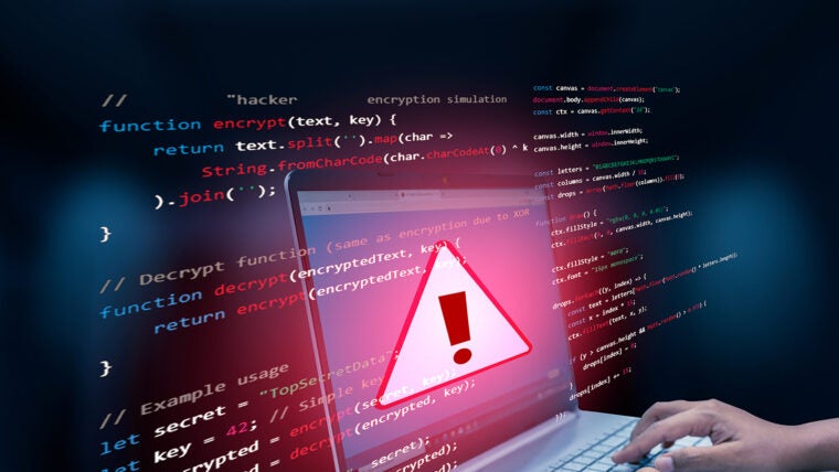 caution sign data unlocking hackers. Malicious software, virus and cybercrime, System warning hacked alert, cyberattack on online network, data breach, risk of website. compromised information concept.