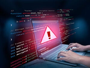 caution sign data unlocking hackers. Malicious software, virus and cybercrime, System warning hacked alert, cyberattack on online network, data breach, risk of website. compromised information concept.