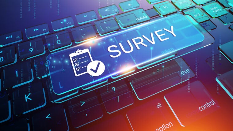 A futuristic concept illustrating an online survey, featuring a glowing blue key with a checklist icon over a backlit keyboard. This dynamic image is ideal for themes of market research, customer feedback, and digital data collection. The high-tech aesthetic symbolizes the efficiency and modernity of online questionnaires and opinion polls, making it perfect for businesses and researchers in a connected world.