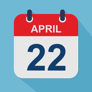 April 22 - Daily Calendar Icon on Blue background with shadow.