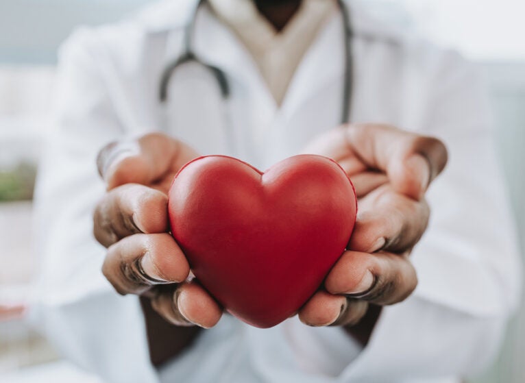 Portrait of a doctor holding a heart in his hands