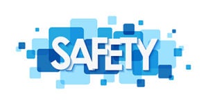 SAFETY vector typography banner on blue overlapping squares
