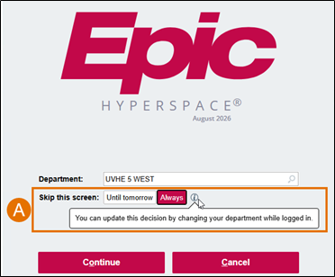 Epic Hyperspace "Skip this screen" option button